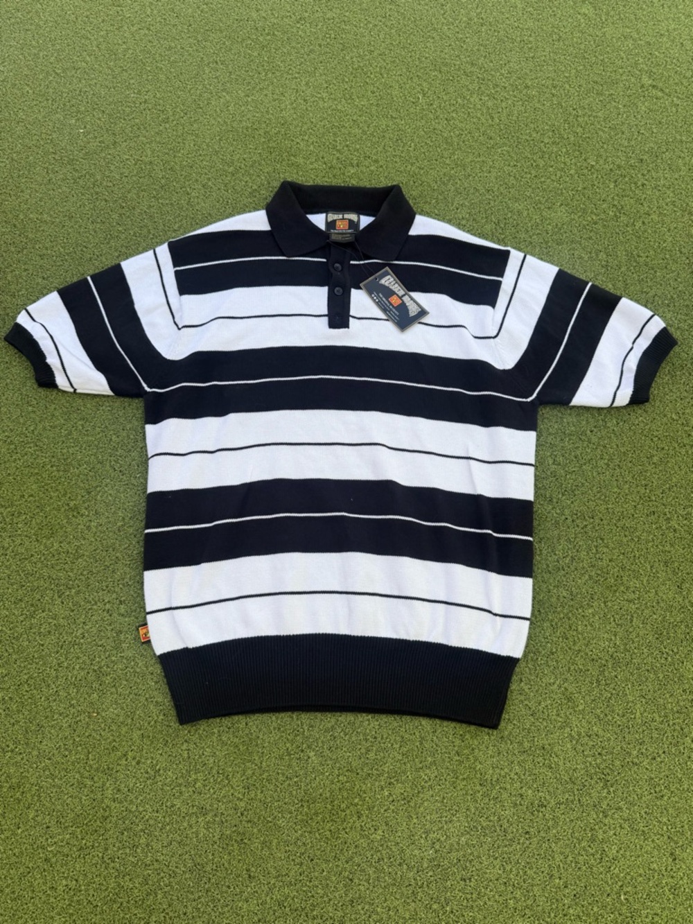 MODERN FB COUNTY NWT BLACK AND WHITE CHARLIE BROWN ELASTIC SOFT MATERIAL POLO